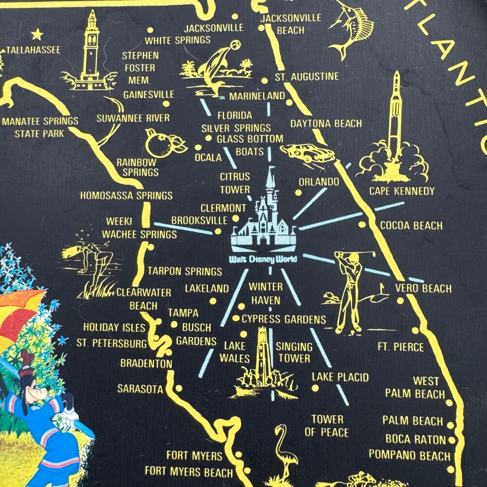 Vintage Walt Disney World Florida Souvenir Metal Tray 1970s Map Collectible - Picture 4 of 5